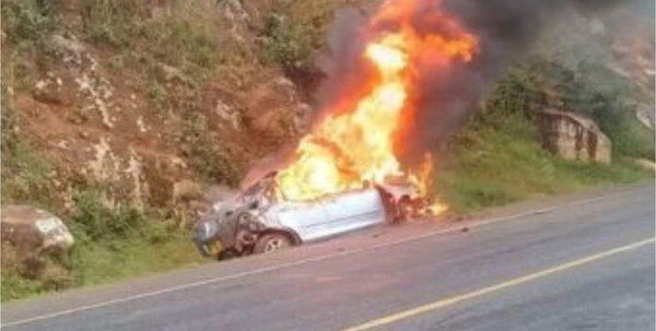 One Dead, Two Injured After Car Catches Fire Along Kisumu-Kakamega Highway