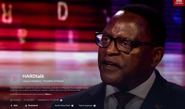 Malawi President Chakwera fails to impress on 1 million jobs, nepotism, blames predecessor in HARDtalk interview