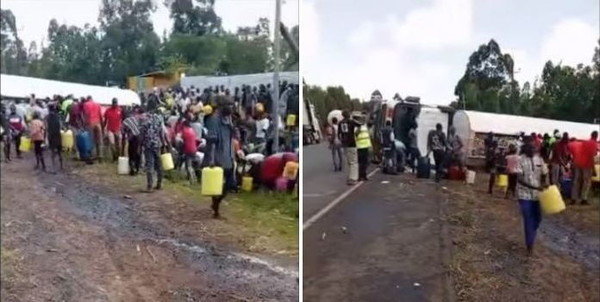 Chaos Erupts as Kenyans Rush to Siphon Fuel from Overturned Tanker