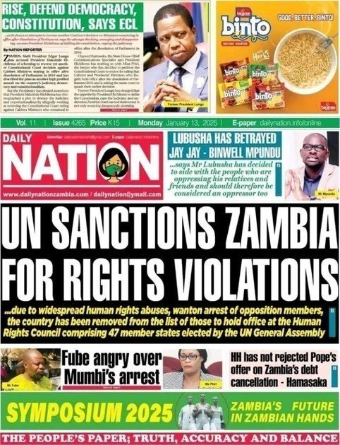 Zambia Removed from the United Nations Human Rights Council – Amb. Emmanuel Mwamba