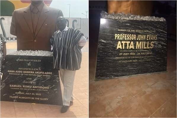 Plaque on Prof. Mills' statue fixed; Anyidoho and Akufo-Addo...