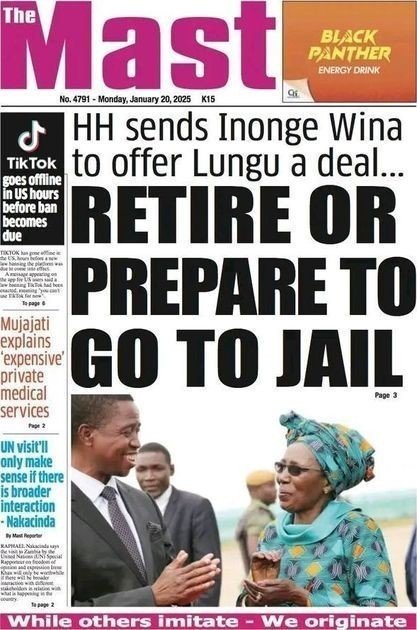 HH never sent me to offer lungu a deal to retire or prepare to go to jail-  Inonge Wina