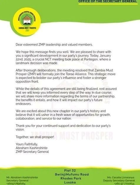 KBF’S ZAMBIA MUST PROSPER JOINS TONSE