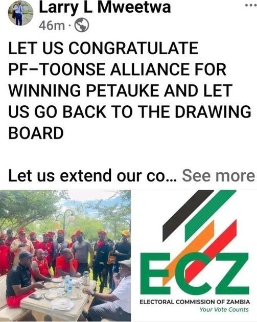 Larry Mweetwa refuses to be part of attempts to rig the Petauke by election results- Amb. Emmanuel Mwamba