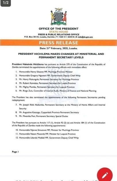 HH FIRES MINISTERS, PSs, DMMU COORDINATOR APPOINTED PS AS ANOTHER TAKES OVER FROM HIM AND MANY OTHERS