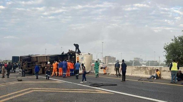 At least 12 people killed in Joburg bus crash, key interchange to airport blocked