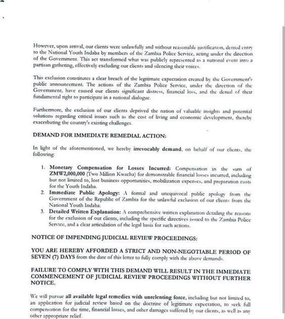 GIVE ME & 2, 500 PF/TONSE ALLIANCE YOUTHS K2 MILLION AS COMPENSATION FOR EXCLUDING US FROM THE NATIONAL YOUTH INDABA, LUSAKA LAWYER CELESTINE MUKANDILA TELLS GOVERNMENT