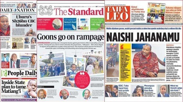 Kenyan newspapers, March 25: Matiang'i stares at lawsuits ahead of presidential...