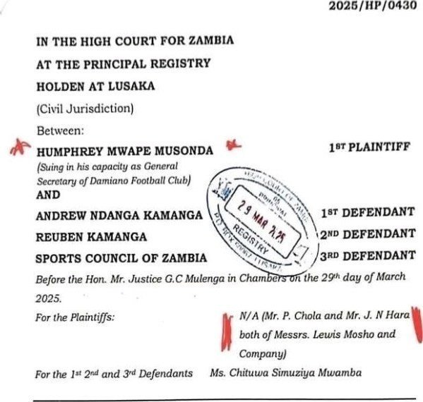CASE AGAINST FAZ PRESIDENT ANDREW KAMANGA AND REUBEN KAMANGA IN HIGH COURT TO STOP THEM MANAGING THE FAZ AGM HAS BEEN DISMISSED WITH COSTS … LAWYERS WHO STOPPED THE FAZ AGM FOUND WITH CASE AND SHALL BE REPORTED TO LAZ FOR PROFESSIONAL MISCONDUCT