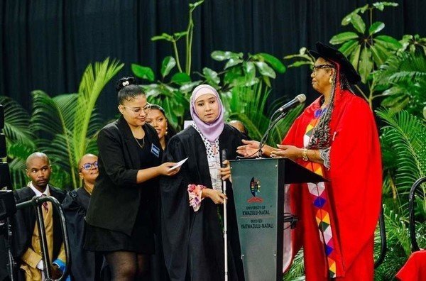 Against the odds: Blind UKZN student Azraa Ebrahim graduates cum laude with 14 distinctions